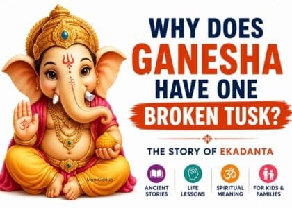Why does Lord Ganesha have one broken tusk? Illustration of Lord Ganesha (Ekadanta) with one broken tusk.