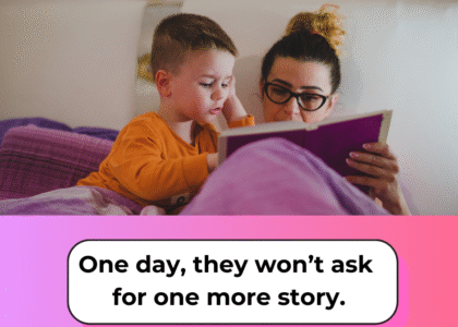 Mother reading bedtime story to her 6-year-old child as part of mindful parenting routine.