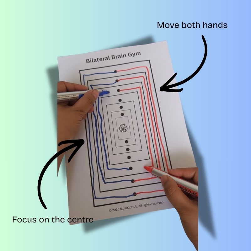 how to use bilateral brain gym worksheet for preschool and primary kids