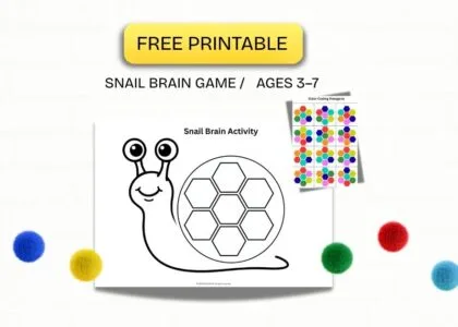 Snail brain activity printable for kids pattern matching worksheet