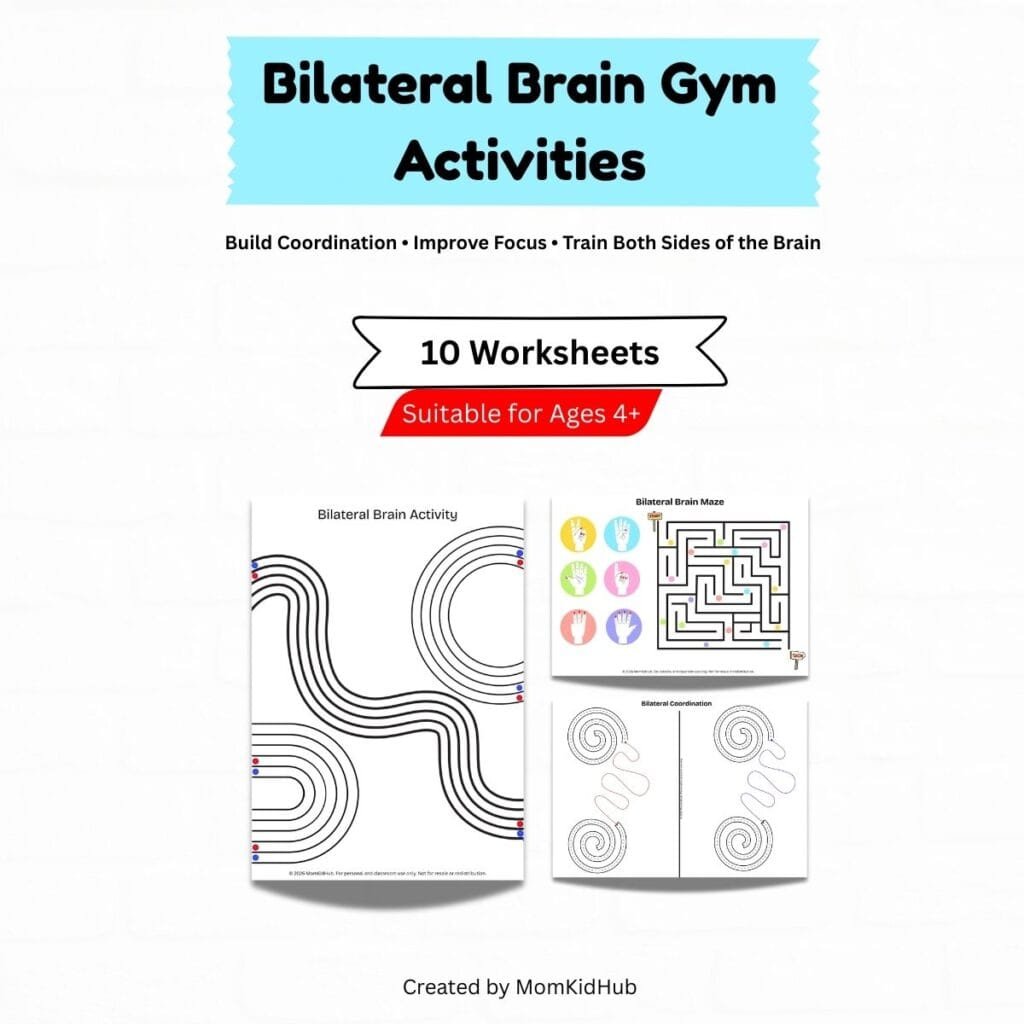 bilateral brain gym worksheets for kids printable