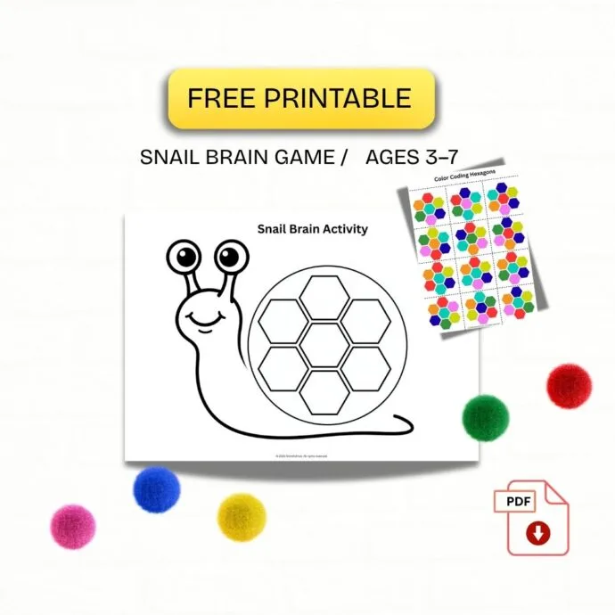 Snail brain activity printable for kids free PDF ages 3 to 7