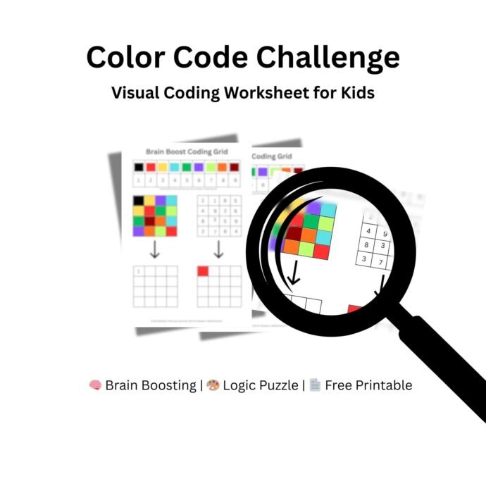 Color Code Challenge printable coding worksheet for kids visual puzzle