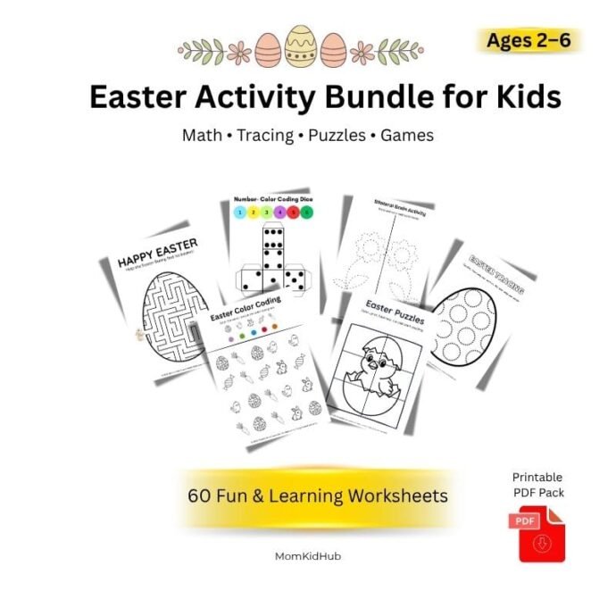 Easter worksheets for kids printable bundle with 60 activities for ages 2–6