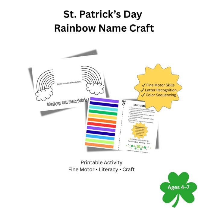 St Patrick's Day rainbow name craft printable for kids