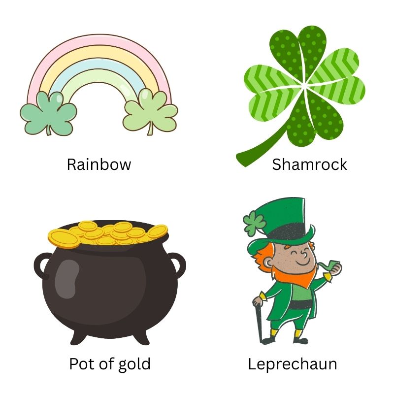 st patricks day symbols shamrock rainbow pot of gold