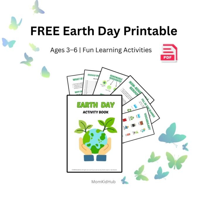 Free Earth Day printable for kids activity book with worksheets on recycling and saving Earth
