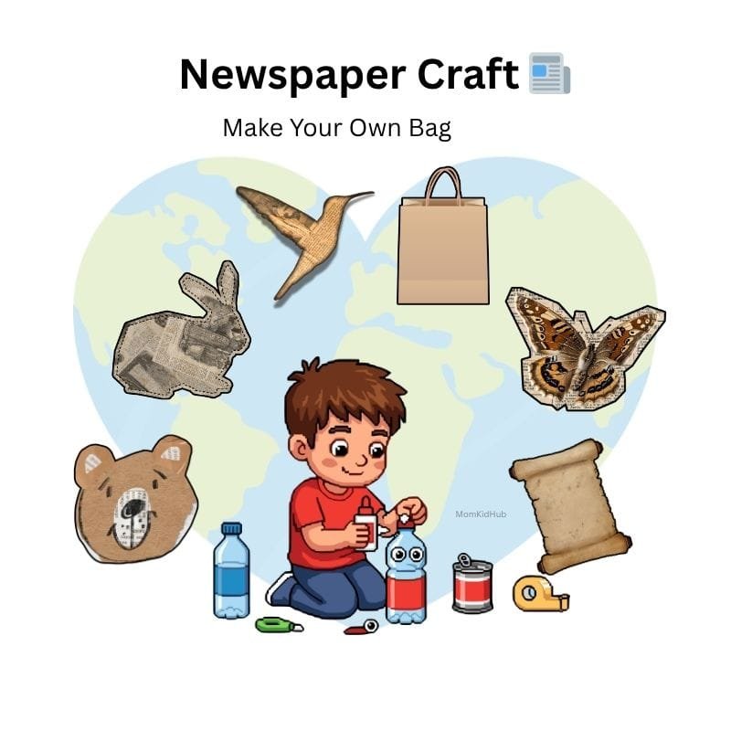 newspaper craft bag for kids using old paper eco friendly activity