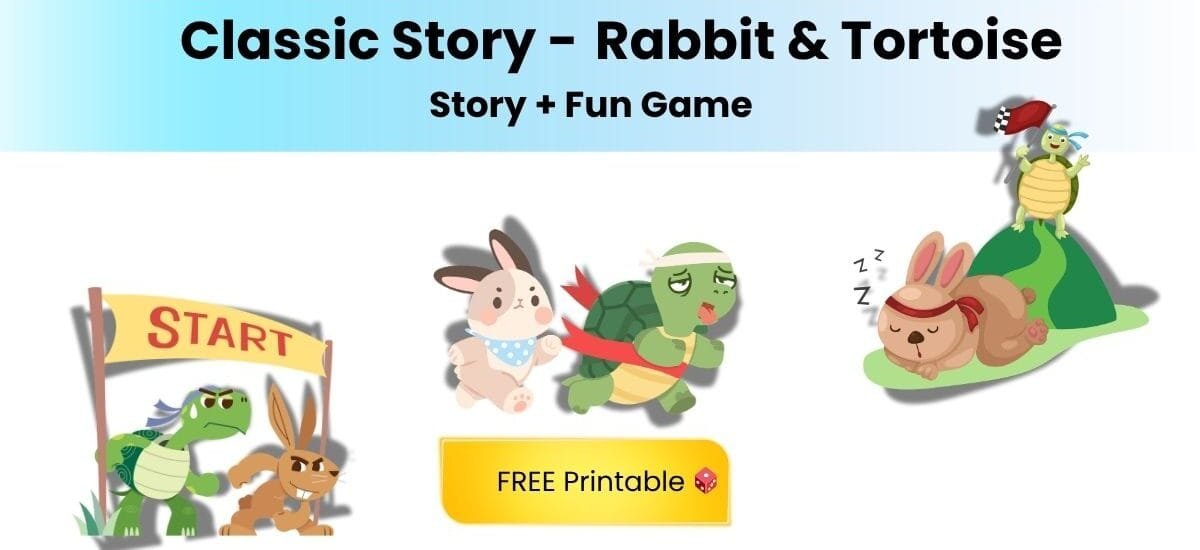Rabbit and tortoise story for kids with free printable race game