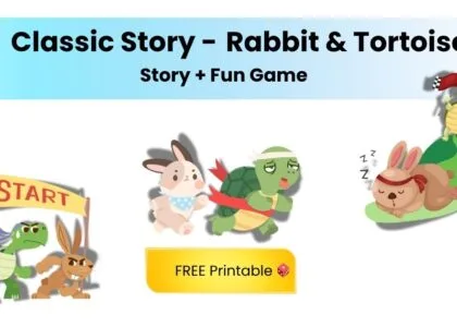 Rabbit and tortoise story for kids with free printable race game