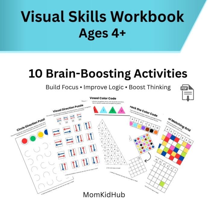 visual skills workbook for kids ages 4+ printable worksheets