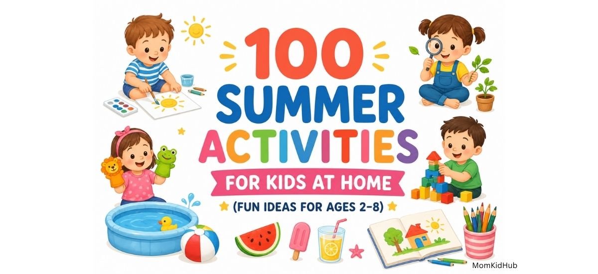 100 Summer Activities for Kids at Home – Fun indoor and outdoor play ideas for toddlers, preschoolers, and kids ages 2–8.