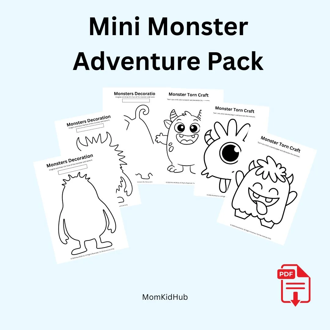 Printable monster puzzles and maze activities for kindergarten children