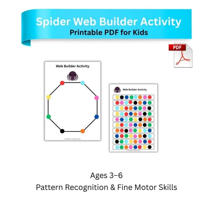 Spider web printable activity worksheet for preschool and kindergarten kids to improve pattern recognition and fine motor skills.
