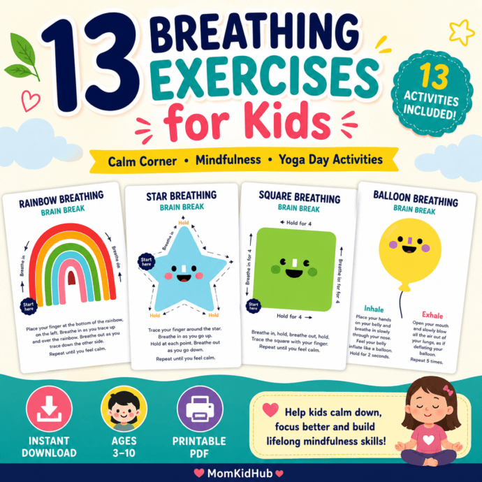 13 Breathing Exercises for Kids Printable Pack – Mindfulness and Calm Corner Activities