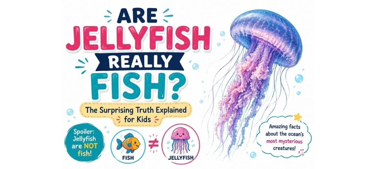 Are jellyfish really fish? Colorful jellyfish illustration explaining why jellyfish are not true fish in a fun, kid-friendly way.