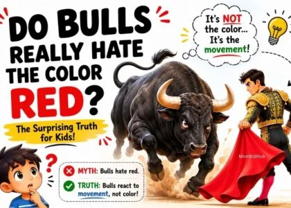 Bull charging toward a matador with a red cape explaining the myth about bulls and the color red.