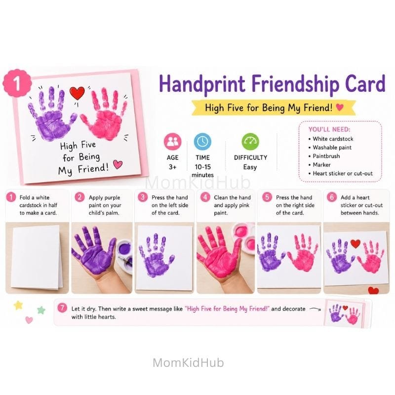 Handprint Friendship Day Card for Kids with Easy DIY Craft and Step-by-Step Tutorial