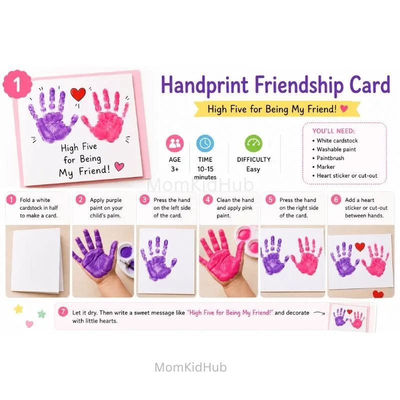 Handprint Friendship Day Card for Kids with Easy DIY Craft and Step-by-Step Tutorial