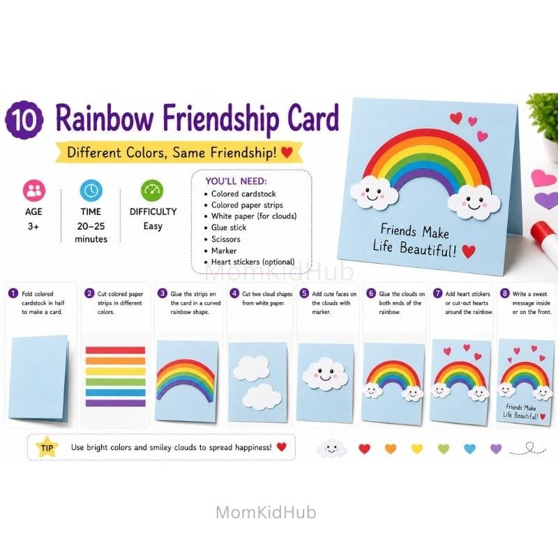 Easy Rainbow Friendship Day Card Idea for Kids with Paper Craft Tutorial