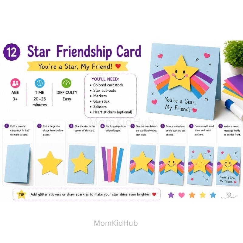 Star Friendship Day Card for Kids with Easy Handmade Card Tutorial