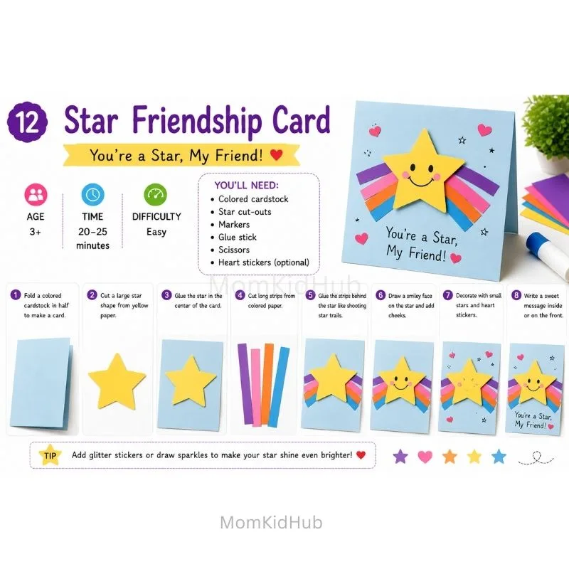 Star Friendship Day Card for Kids with Easy Handmade Card Tutorial