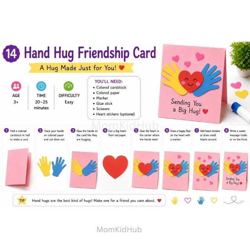 Hand Hug Friendship Day Card Craft for Kids with Easy Foldable Paper Card Tutorial