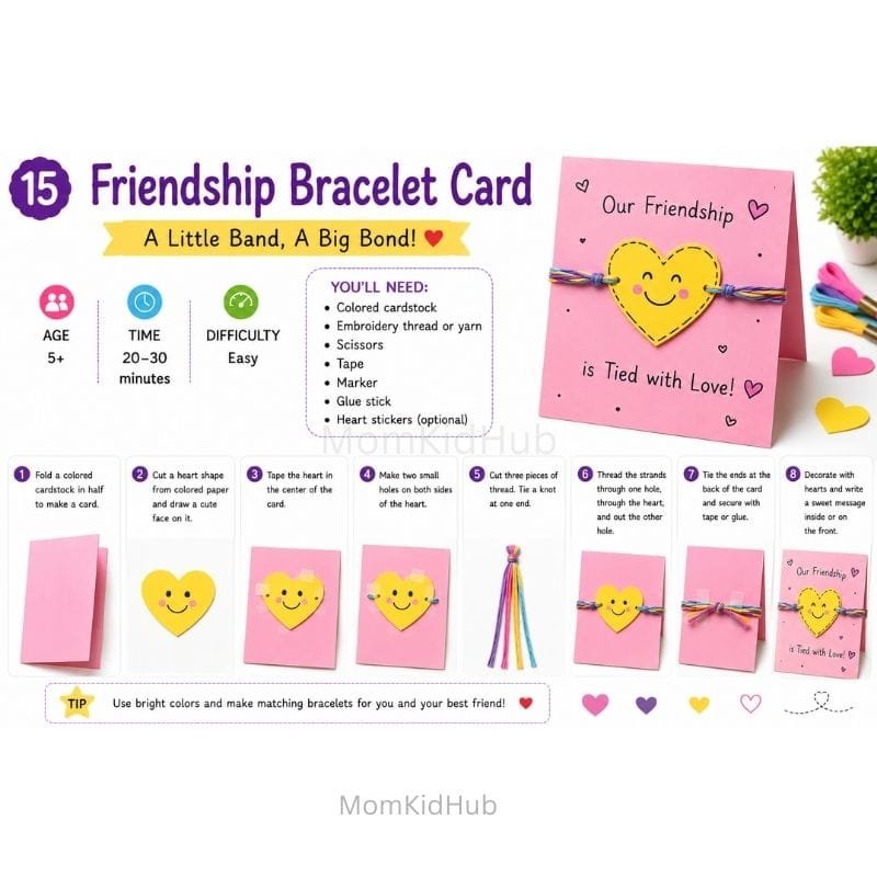 Friendship Bracelet Greeting Card for Kids with Easy DIY Friendship Day Craft