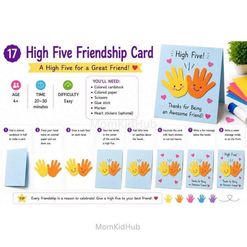 High Five Friendship Card Idea for Kids with Simple Friendship Day Craft Tutorial