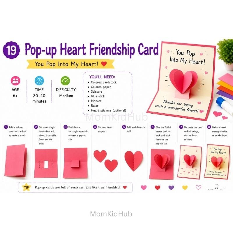 DIY Pop-Up Heart Friendship Card for Kids with Step-by-Step Paper Craft Tutorial