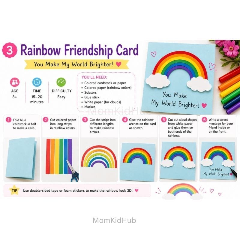 Rainbow Friendship Day Card Craft for Kids with Simple Paper Card Tutorial