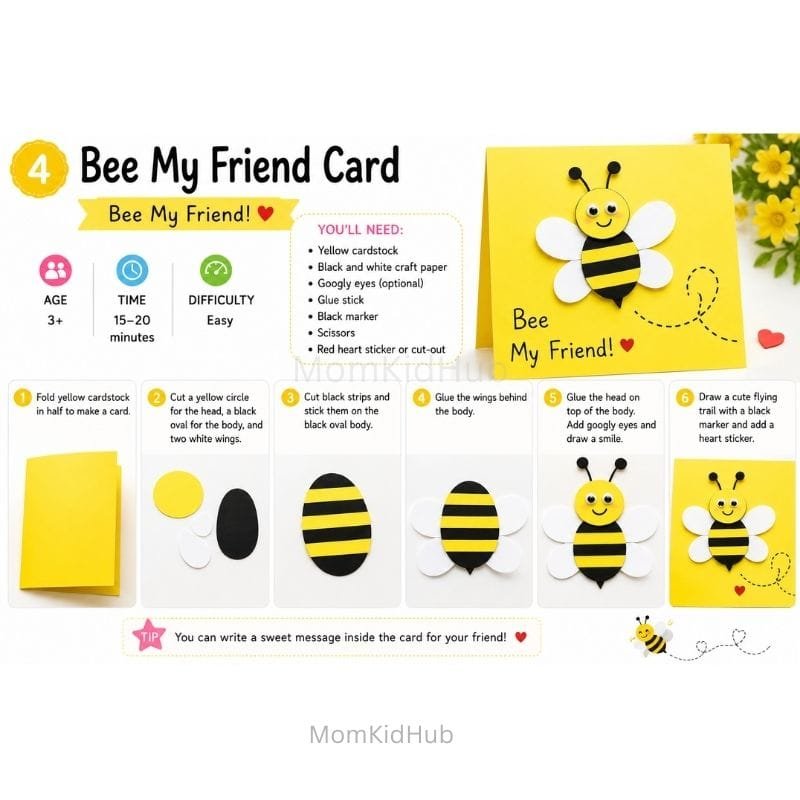 Bee My Friend Friendship Day Card Idea for Kids with Easy DIY Craft Steps