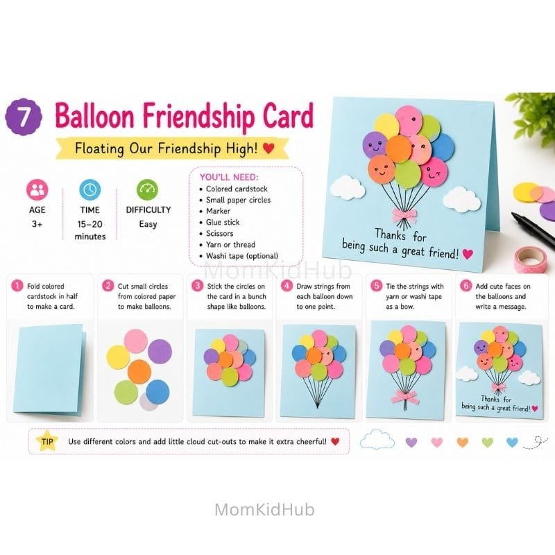 Easy Button Friendship Day Card Craft for Kids with DIY Paper Card Tutorial