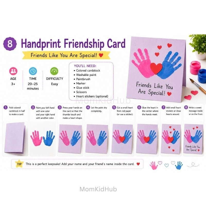 Handprint Heart Friendship Card for Kids with Simple Step-by-Step Craft Tutorial