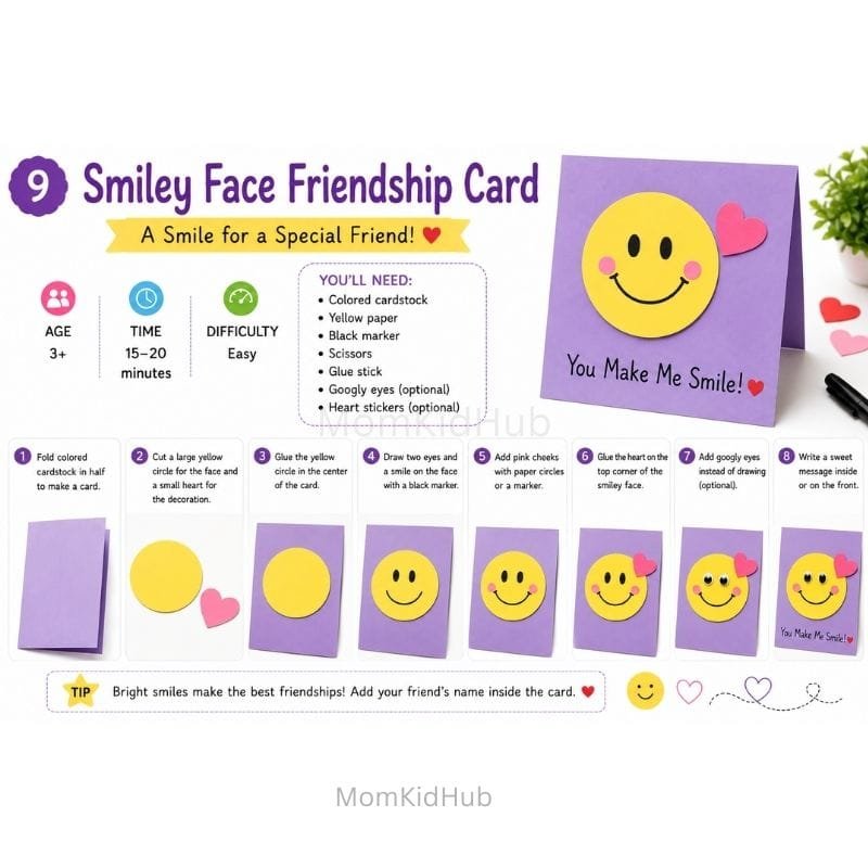 Smiley Face Friendship Day Card Craft for Kids with Easy DIY Steps