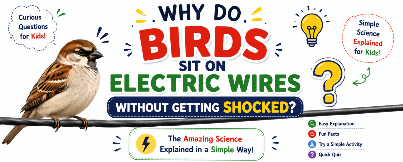 Why do birds sit on electric wires without getting shocked? Easy science explanation for kids with a bird on a power line.