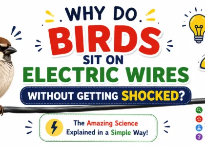 Why do birds sit on electric wires without getting shocked? Easy science explanation for kids with a bird on a power line.