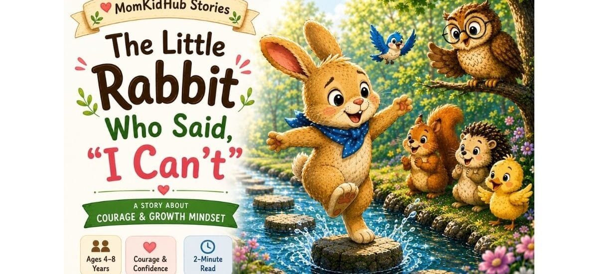The Little Rabbit Who Said "I Can't" – a heartwarming growth mindset story for kids about courage, confidence, and believing in yourself.