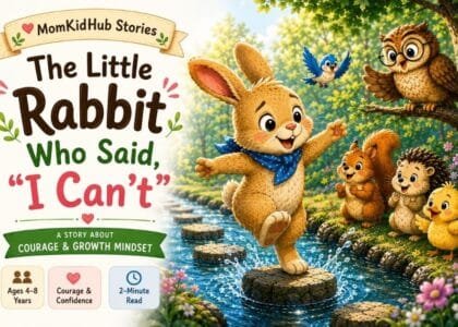 The Little Rabbit Who Said "I Can't" – a heartwarming growth mindset story for kids about courage, confidence, and believing in yourself.