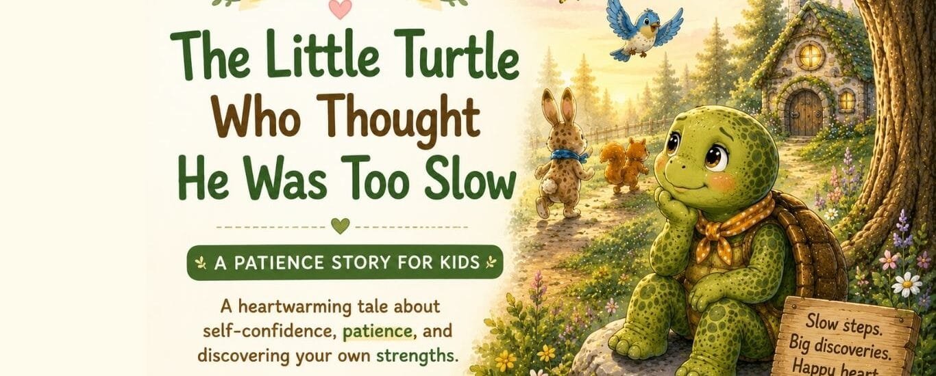 The Little Turtle Who Thought He Was Too Slow – a patience story for kids about self-confidence, perseverance, and growing at your own pace.