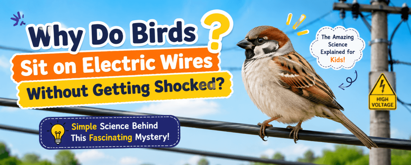 Why do birds sit on electric wires without getting shocked? Easy science explanation for kids with a bird on a power line.