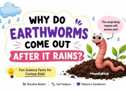 Why do earthworms come out after it rains? Cute illustration explaining rainy season science for kids.