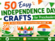 50 easy Independence Day crafts for preschoolers featuring Indian flag crafts, handprint art, paper plate crafts, tricolor crowns, and popsicle stick flag activities.