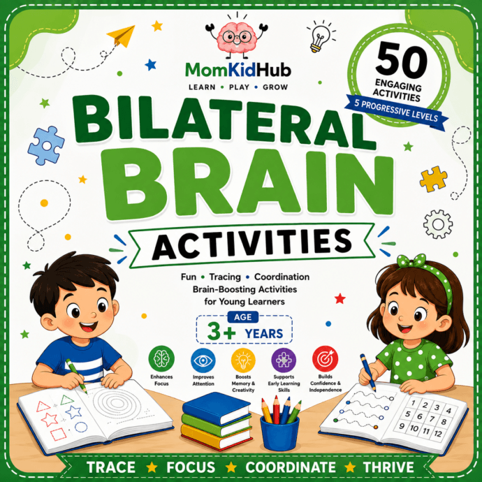 Bilateral brain activities for kids – 50 printable worksheets for ages 3+