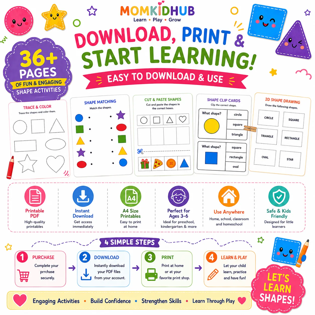 Download and print printable shape worksheets for kids