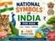 National Symbols of India for Kids featuring the Indian Flag, Royal Bengal Tiger, Peacock, Lotus, Banyan Tree, National Emblem, Ashoka Chakra, and FREE printable coloring pages.