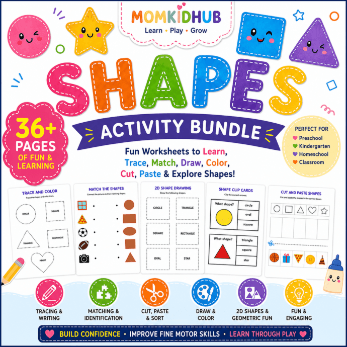 Shapes Activity Bundle for Kids printable worksheets