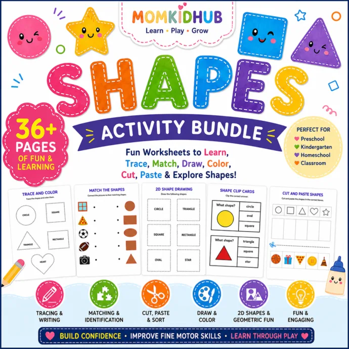 Shapes Activity Bundle for Kids printable worksheets
