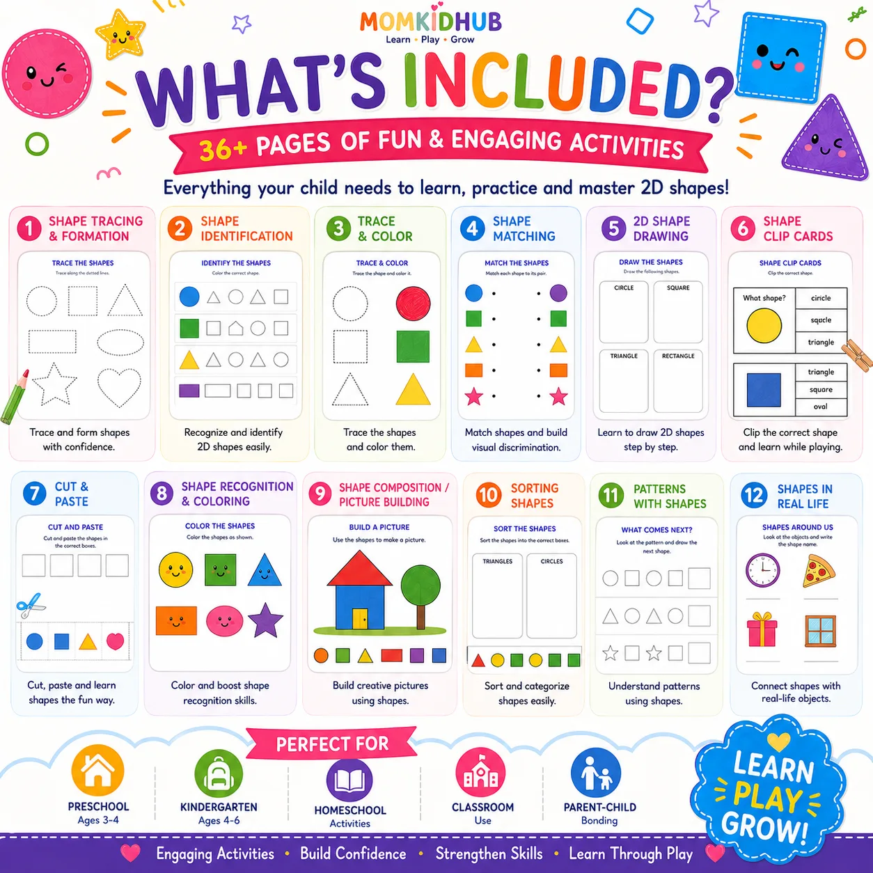 Activities included in the Shapes Activity Bundle for Kids