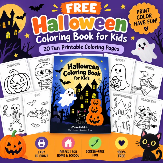 Free Halloween coloring book for kids with 20 printable coloring pages